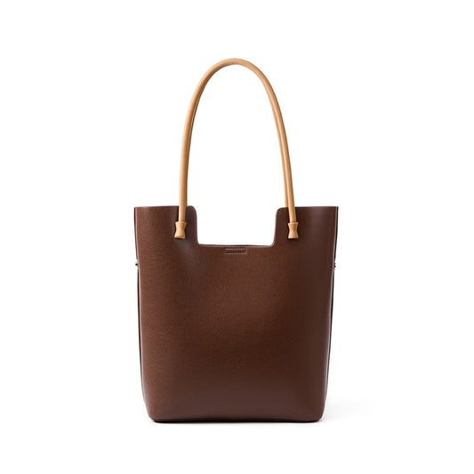 Genuine leather vertical shoulder bag with pockets