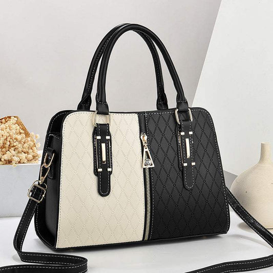 Color-blocked PU Rimini bag with adjustable strap and zipper closure in multiple colors